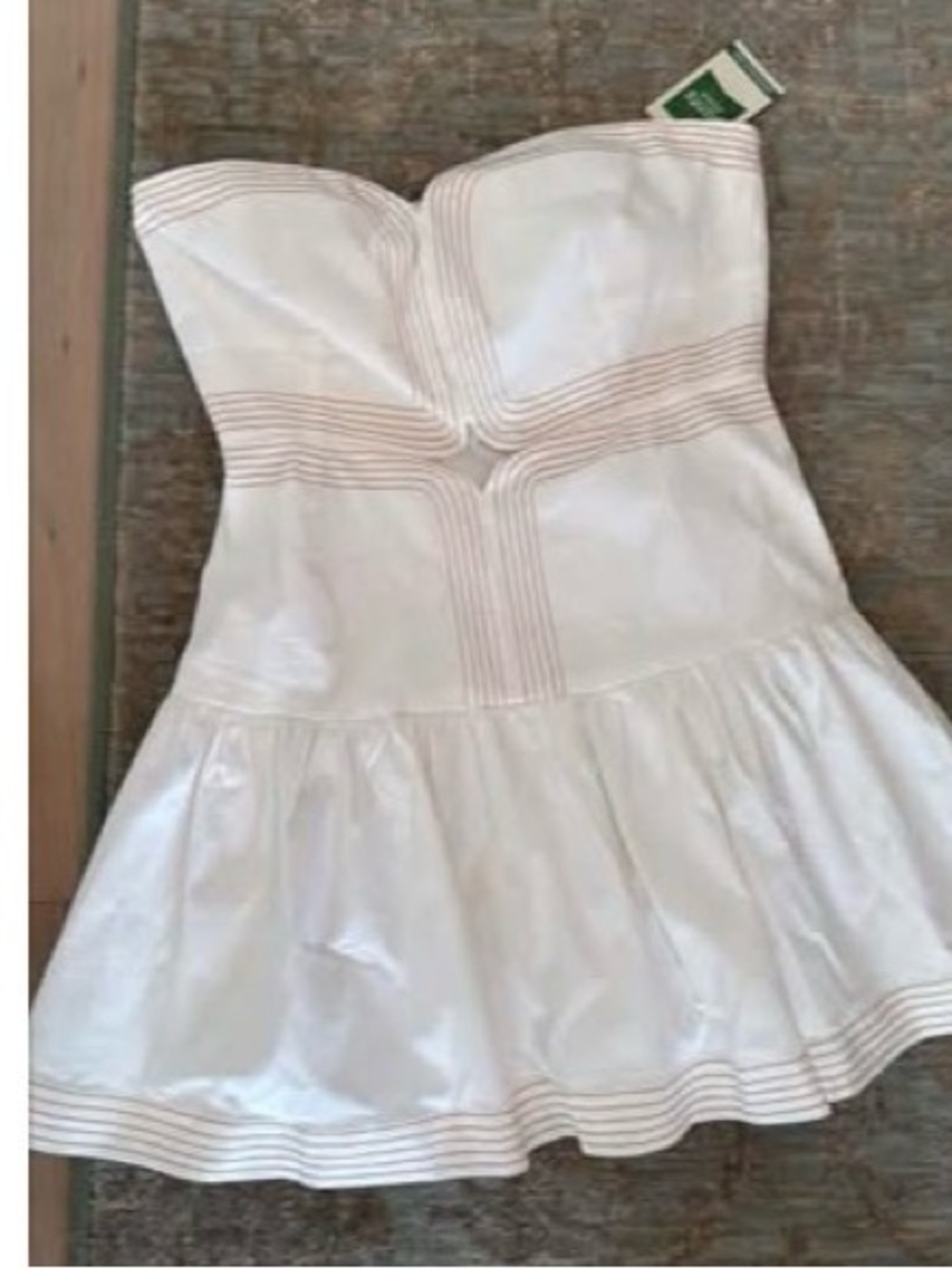 Strapless White Fit & Flare Dress with Subtle Tan Trim